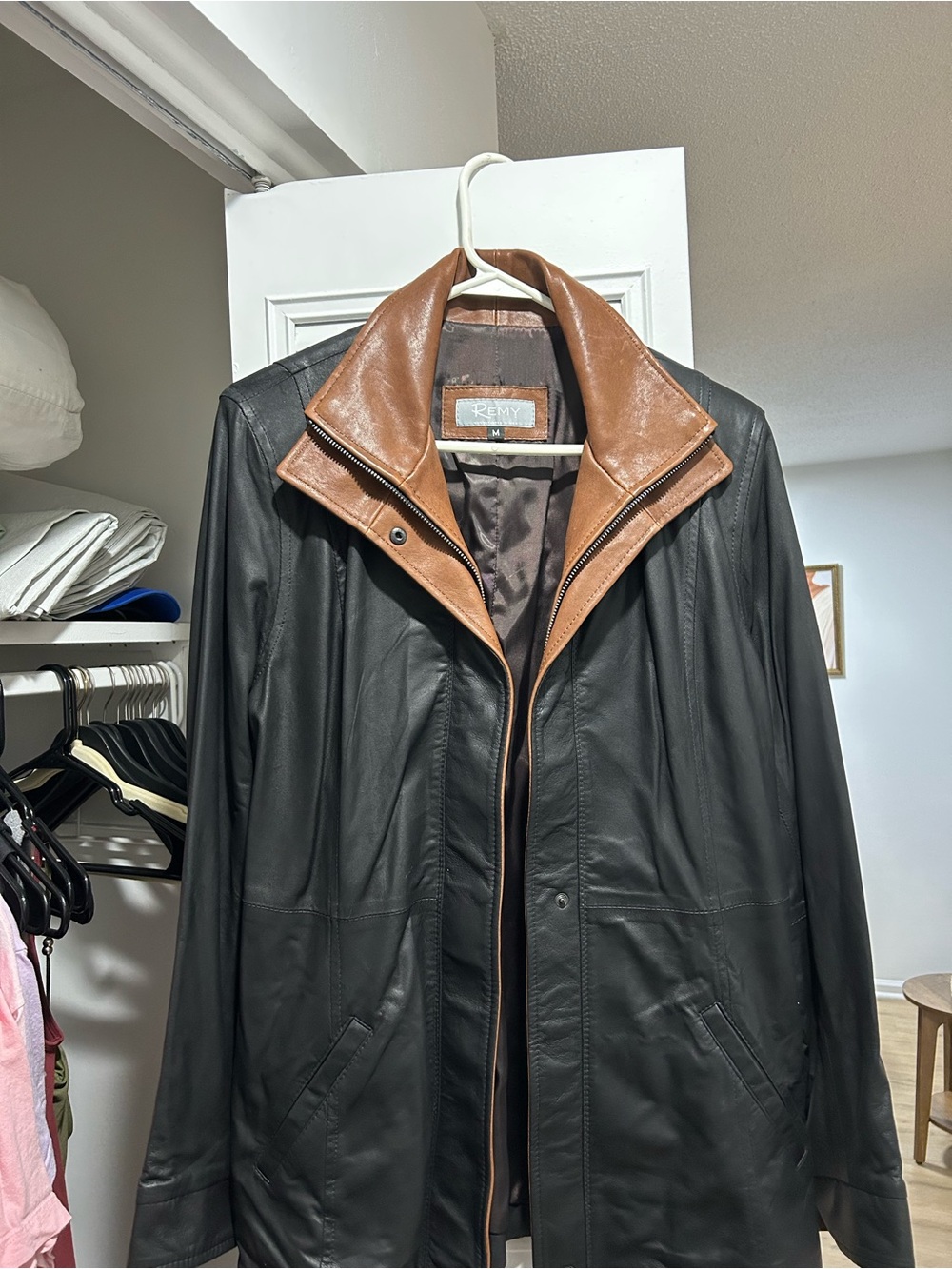 Remy Leather Black Jacket with Brown Collar